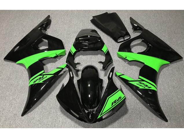 2003-2004 Negro Brillante & Verde R6 Carenado