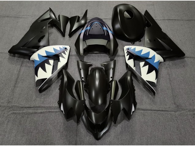 2004-2005 Tiburón Negro Mate & Azul Claro ZX10R Carenado