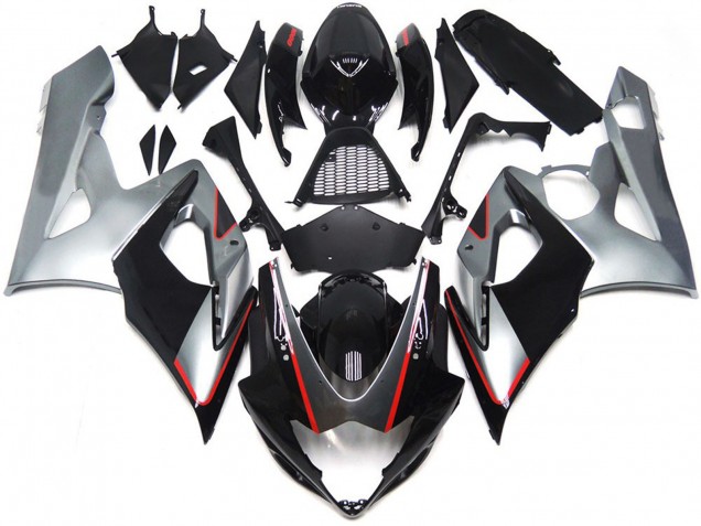 2005-2006 Negro & Plata Brillo Con Rojo GSXR 1000 Carenado