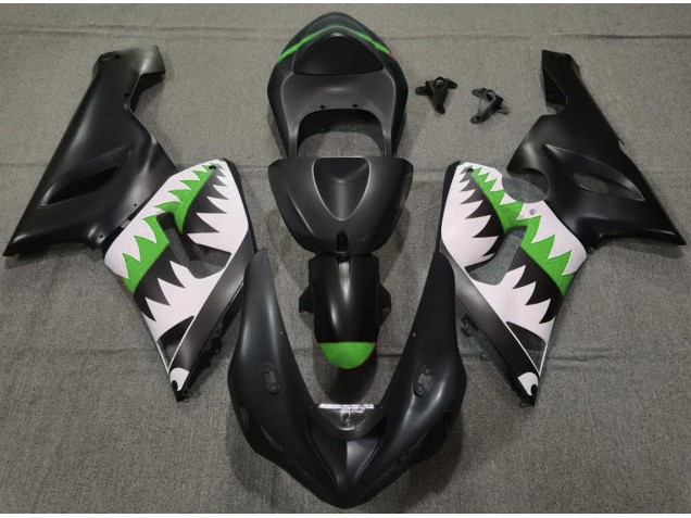 2005-2006 Tiburón Negro Mate & Verde ZX6R Carenado