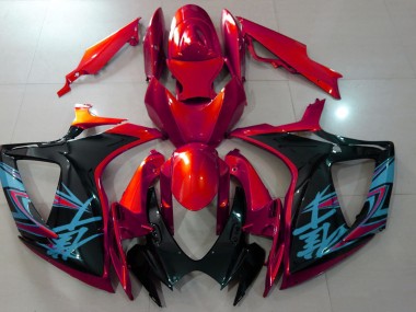 2006-2007 Rojo Brillante & Negro GSXR 600-750 Carenado
