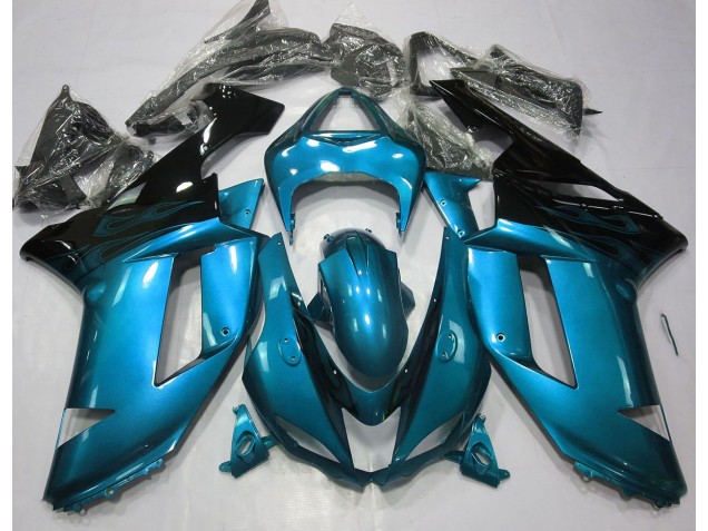 2007-2008 Azul Claro Brillante & Negro ZX6R Carenado