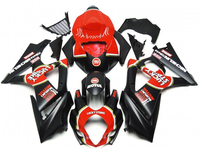 2007-2008 Vibrante Negro Mate Personalizado Lucky Strike GSXR 1000 Carenado