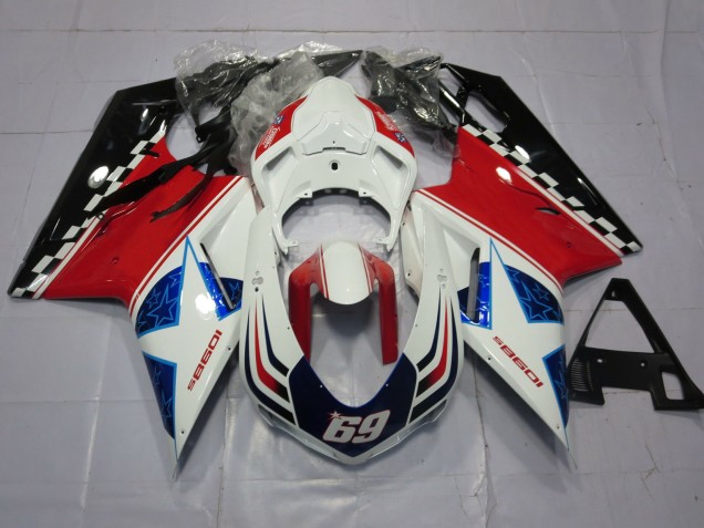 2007-2014 69 Blanco & Rojo Ducati 848 1098 1198 Carenado