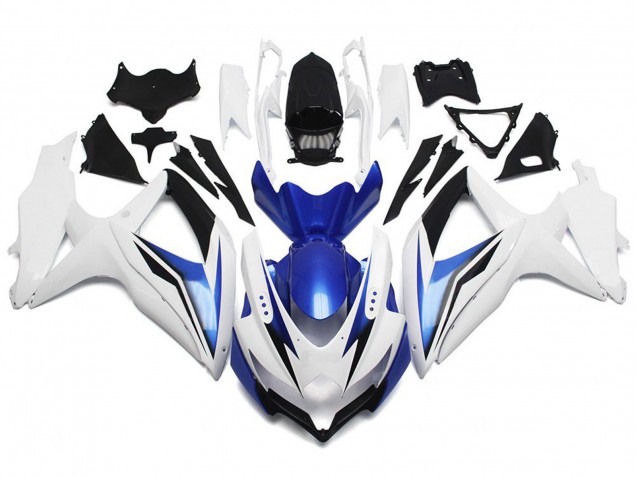2008-2010 Blanco Brillante Con Plata & Azul GSXR 600-750 Carenado