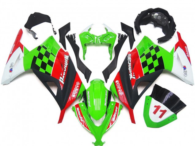2013-2018 Cuadros Rojos & Negros Brillantes Ninja 300 Carenado