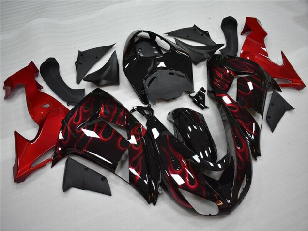 Carenado Moto Kawasaki ZX10R 2006-2007 - Negro Brillante Rojo Llama Asequibles