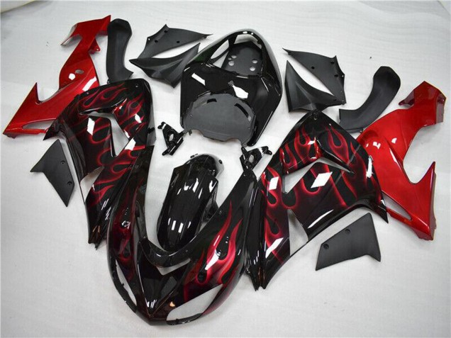 Carenado Moto Kawasaki ZX10R 2006-2007 - Negro Brillante Rojo Llama Asequibles
