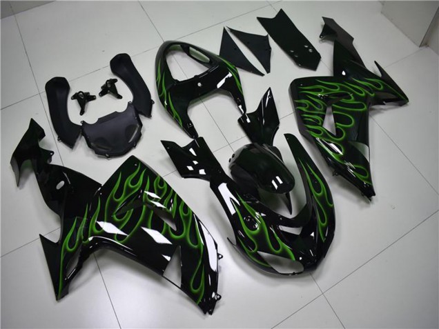 Carenados Moto Kawasaki ZX10R 2006-2007 - Negro Brillante Verde Llama Asequibles