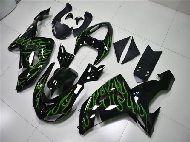 Carenados Moto Kawasaki ZX10R 2006-2007 - Negro Brillante Verde Llama Asequibles