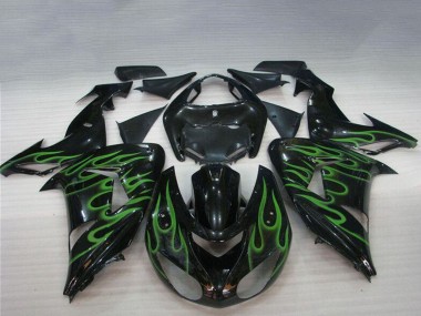 Carenados Moto Kawasaki ZX10R 2006-2007 - Negro Brillante Verde Llama Asequibles