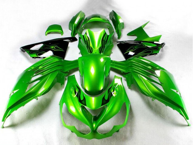 Carenado Moto Kawasaki ZX14R ZZR1400 2012-2024 - Verde Negro Brillante Asequibles