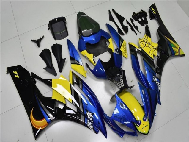 Carenados Moto Yamaha YZF R6 2006-2007 - Azul Amarillo Negro Brillante Tiburón Asequibles