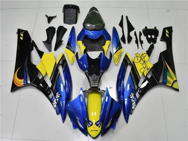 Carenados Moto Yamaha YZF R6 2006-2007 - Azul Amarillo Negro Brillante Tiburón Asequibles