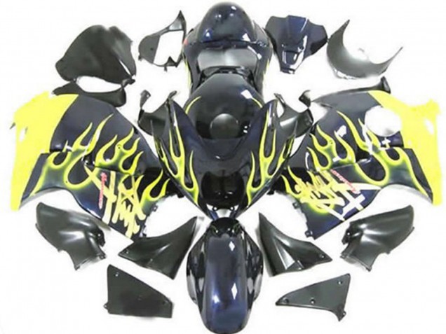 Carenados Moto Suzuki GSXR 1300 1996-2007 - Negro Brillante Amarillo Llama Asequibles