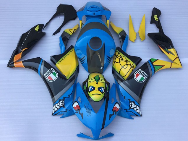 Carenados Moto Honda CBR1000RR 2012-2016 - Azul Amarillo Negro Brillante Tiburón Teeth Asequibles