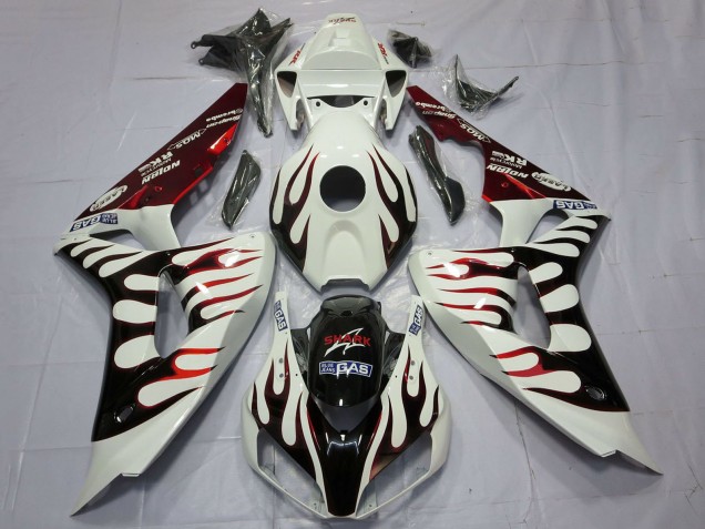 Carenados Moto Honda CBR1000RR 2006-2007 - Blanco Rojo Negro Brillante Llama Asequibles