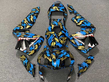 Carenados Moto Honda CBR600RR 2003-2004 - Azul Oro Camouflage Tiburón Asequibles