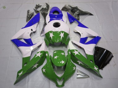 Carenados Moto Honda CBR600RR 2007-2008 - Blanco Azul Verde Estrellas Raya Asequibles
