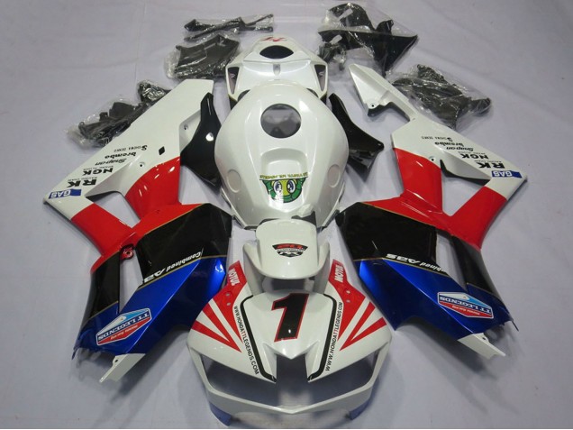 Carenados Moto Honda CBR600RR 2013-2023 - Blanco Rojo Azul Negro Número 1 Asequibles
