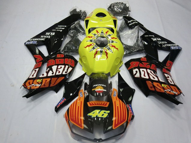 Carenados Moto Honda CBR600RR 2013-2023 - Amarillo Naranja Negro Brillante Rossi 46 Asequibles