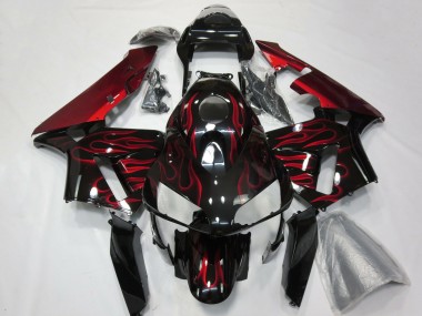 Carenados Moto Honda CBR600RR 2003-2004 - Negro Brillante Rojo Llama Asequibles