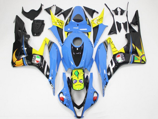 Carenados Moto Honda CBR600RR 2007-2008 - Azul Claro Amarillo Negro Brillante Tiburón Asequibles