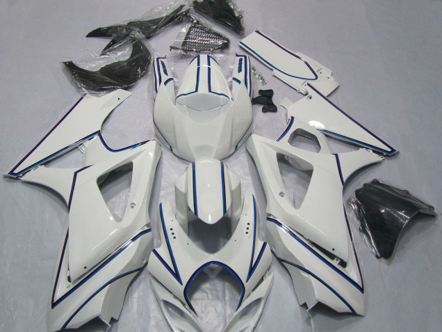 Carenados Moto Suzuki GSXR 1000 2007-2008 - Blanco Brillante Azul Pinstripe Asequibles