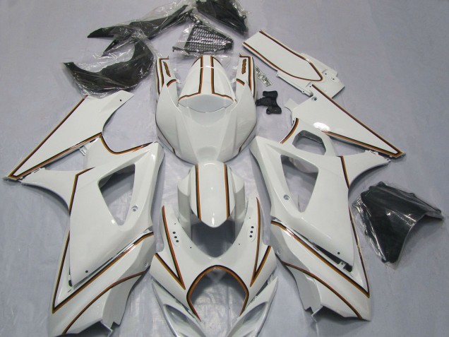 Carenados Moto Suzuki GSXR 1000 2007-2008 - Blanco Brillante Naranja Pinstripe Asequibles