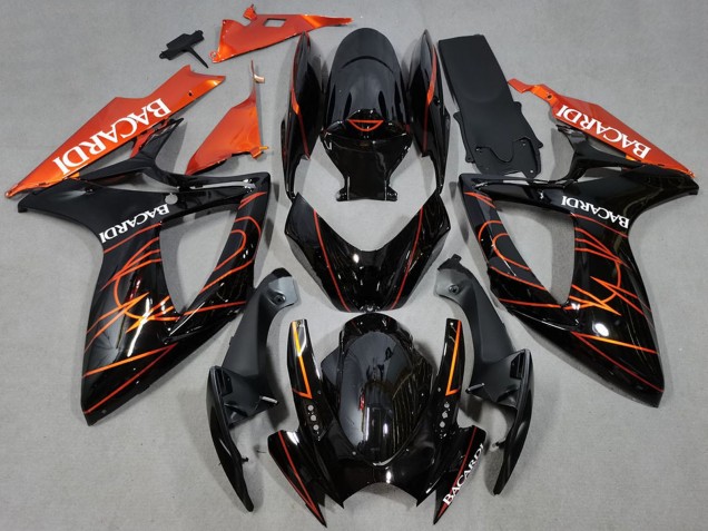 Carenados Moto Suzuki GSXR 600 / GSXR 750 2006-2007 - Negro Brillante Naranja Bacardi Asequibles