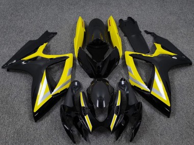 Carenados Moto Suzuki GSXR 600 / GSXR 750 2006-2007 - Negro Brillante Amarillo Plata OEM Estilo Asequibles