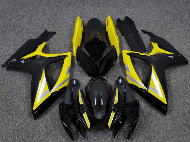 Carenados Moto Suzuki GSXR 600 / GSXR 750 2006-2007 - Negro Brillante Amarillo Plata OEM Estilo Asequibles