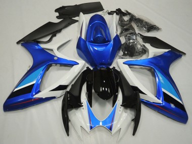 Carenado Moto Suzuki GSXR 600 / GSXR 750 2006-2007 - Blanco Azul Negro Brillante Raya Asequibles
