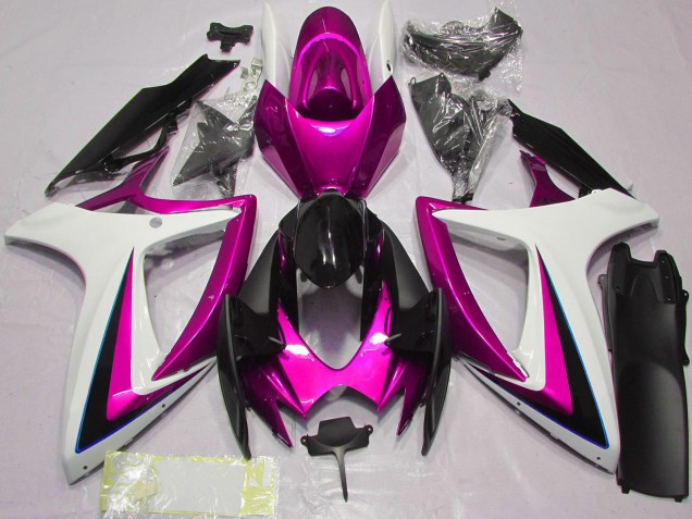 Carenados Moto Suzuki GSXR 600 / GSXR 750 2006-2007 - Blanco Rosa Negro Brillante Asequibles