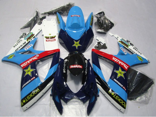 Carenados Moto Suzuki GSXR 600 / GSXR 750 2006-2007 - Azul Blanco Rojo Negro Brillante Rockstar Asequibles