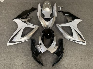 Carenados Moto Suzuki GSXR 600 / GSXR 750 2006-2007 - Plata Blanco Negro Brillante OEM Estilo Asequibles