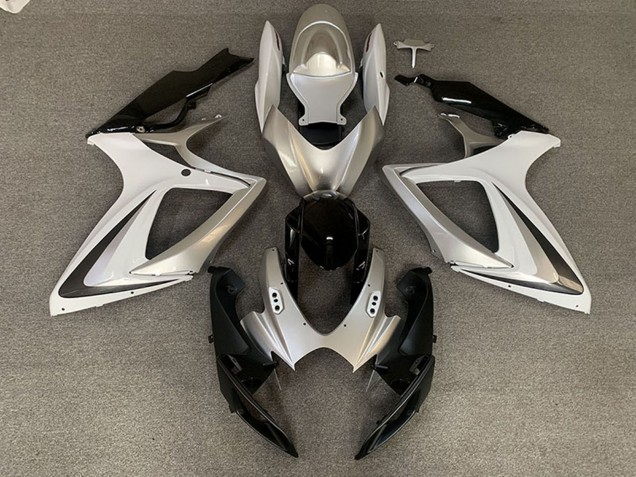 Carenados Moto Suzuki GSXR 600 / GSXR 750 2006-2007 - Plata Blanco Negro Brillante OEM Estilo Asequibles