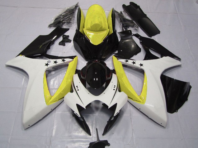 Carenados Moto Suzuki GSXR 600 / GSXR 750 2006-2007 - Amarillo Blanco Negro Brillante Estrella Asequibles