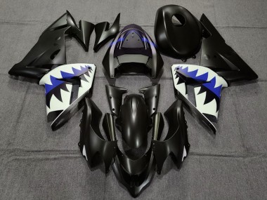 Carenados Moto Kawasaki ZX10R 2004-2005 - Negro Mate Azul Oscuro Tiburón Asequibles