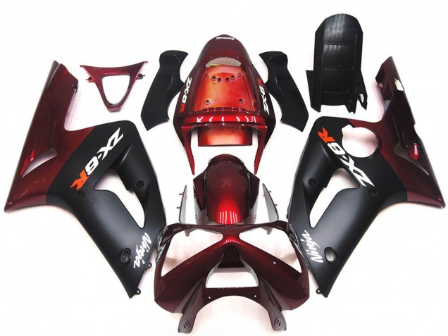 Carenados Moto Kawasaki ZX6R 2003-2004 - Rojo Granate Negro Mate Asequibles