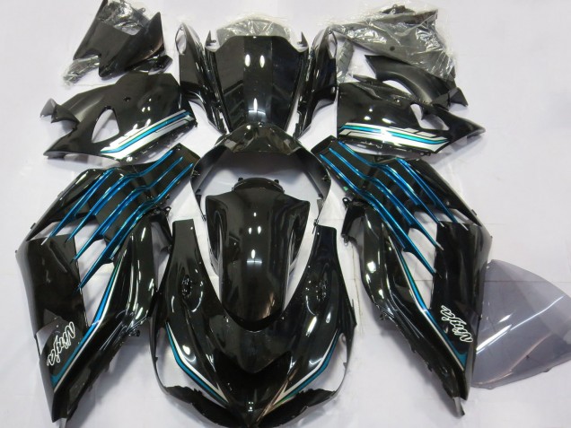Carenados Moto Kawasaki ZX14R ZZR1400 2012-2024 - Negro Brillante Azul Claro Asequibles