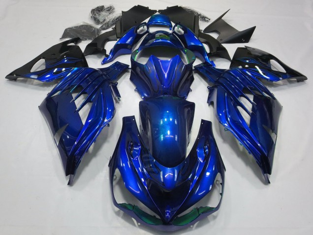 Carenados Moto Kawasaki ZX14R ZZR1400 2012-2024 - Azul Negro Brillante Asequibles
