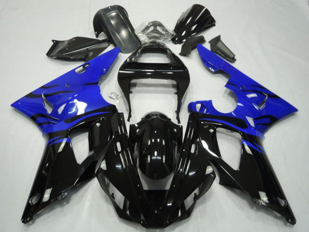 Carenados Moto Yamaha R1 2000-2001 - Azul Negro Brillante Llama Asequibles