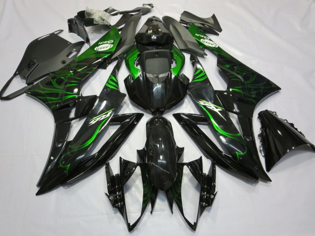 Carenados Moto Yamaha R6 2006-2007 - Negro Brillante Verde Llama Asequibles
