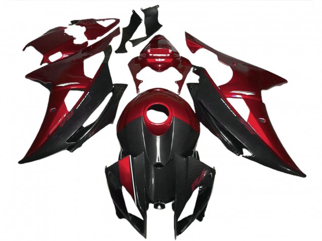Carenados Moto Yamaha R6 2008-2016 - Rojo Negro FibraCarbono Estilo Asequibles