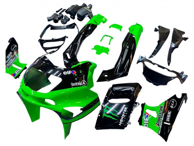 Carenados Moto Kawasaki ZZR400 1993-2007 - Verde Negro Brillante Verde Monstruo Elf Touch4 Bridgestone Asequibles