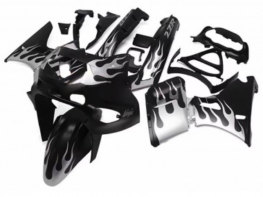 Carenados Moto Kawasaki ZZR400 1993-2007 - Negro Brillante Plata Llama Asequibles