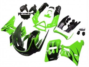 Carenados Moto Kawasaki ZZR400 1993-2007 - Verde Negro Brillante Llama Asequibles