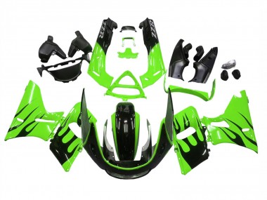 Carenados Moto Kawasaki ZZR400 1993-2007 - Verde Negro Brillante Llama Asequibles