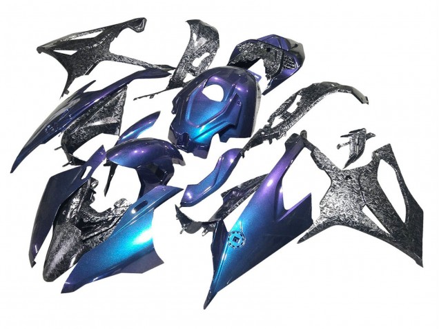 Carenados Moto BMW S1000RR 2019-2022 - Gradiente Azul Púrpura Falsificado FibraCarbono Asequibles